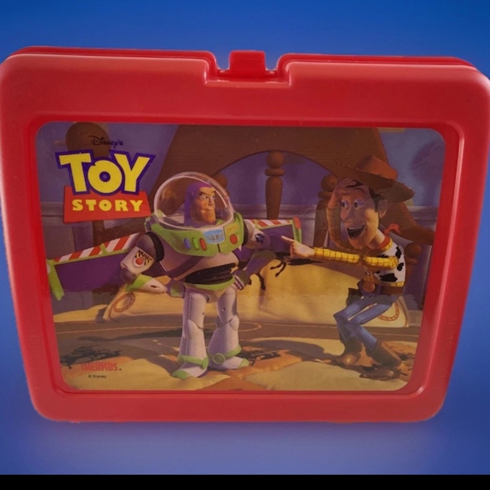NEW Vintage 1997 Disney Toy Story Red Plastic Lunch Box With Thermos & Paperwork